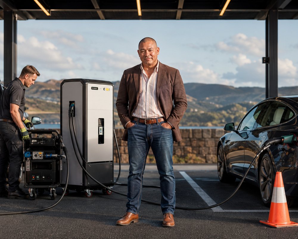 Electric vehicle at a fast charging station